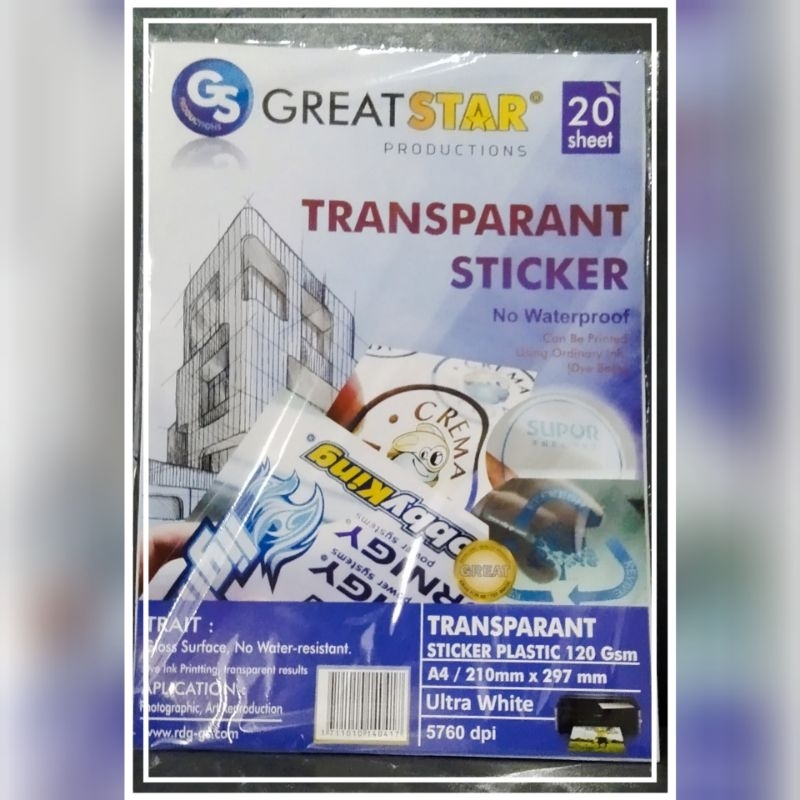 

Stiker Transparant A4 Transparant Sticker Great Star isi 20