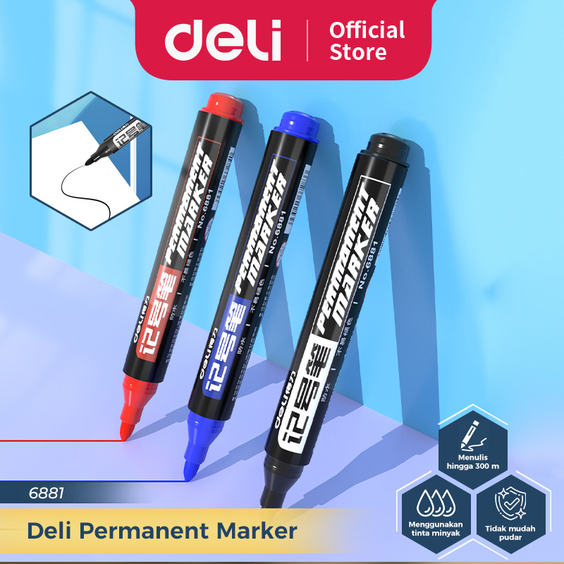 

Deli Permanent Marker / Spidol Permanen Tidak Bisa Dihapus Isi 1 pcs Hitam/Biru/Merah 6881