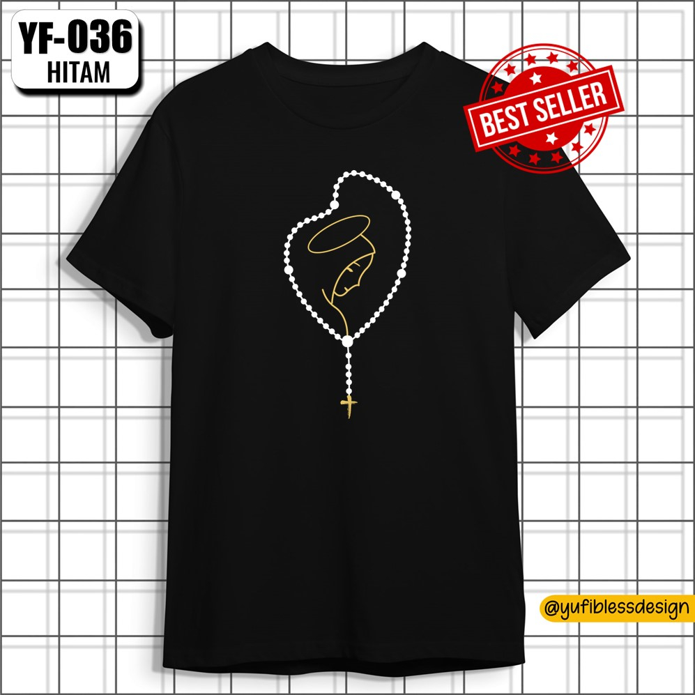 T Shirt/Kaos Rohani Kristen Katolik Gambar Rosario Bunda Maria
