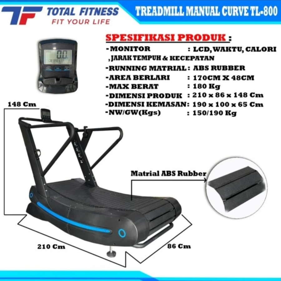 Alat Olahraga Fitnes Gym - Treadmill Manual Komersil Curve Total TL800