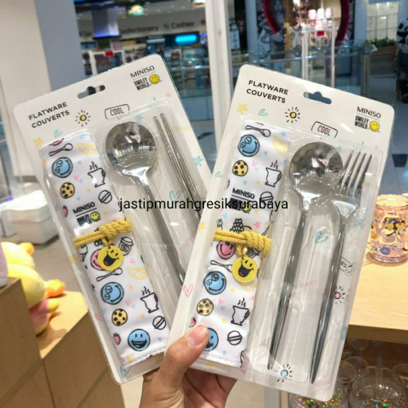 SMILEYWORLD COLLECTION FLATWARE SET CUTLERY SET MINISO SENDOK GARPU MINISO