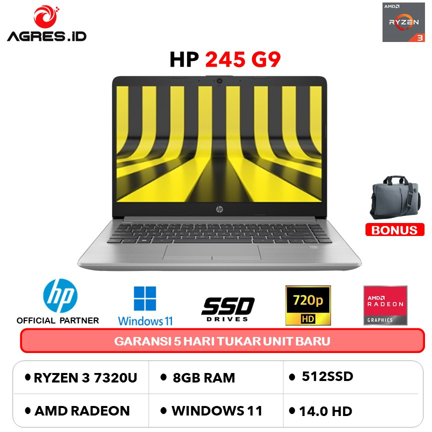 HP 14 RYZEN 3 7320 8GB 256GB 512GB W11PRO+OHS 14.0 FHD 2Y SLV -EM0197AU