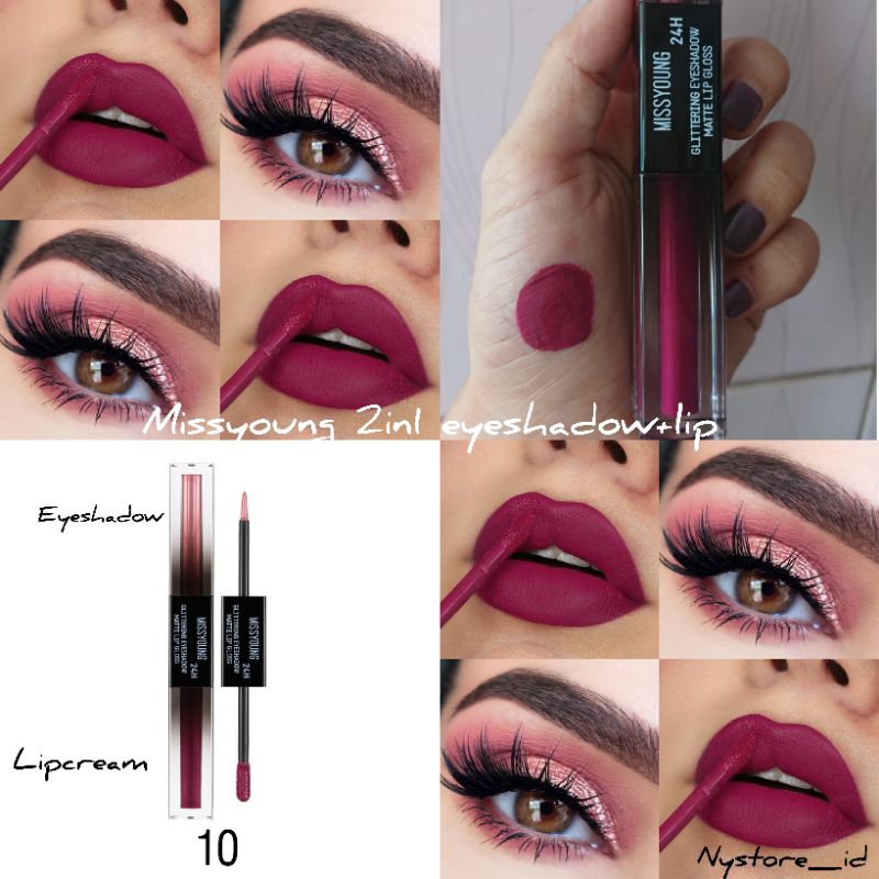 missyoung 2in1 liquid eyeshadow + lipgloss matte glittering eyeshadow matte lip gloss 24H