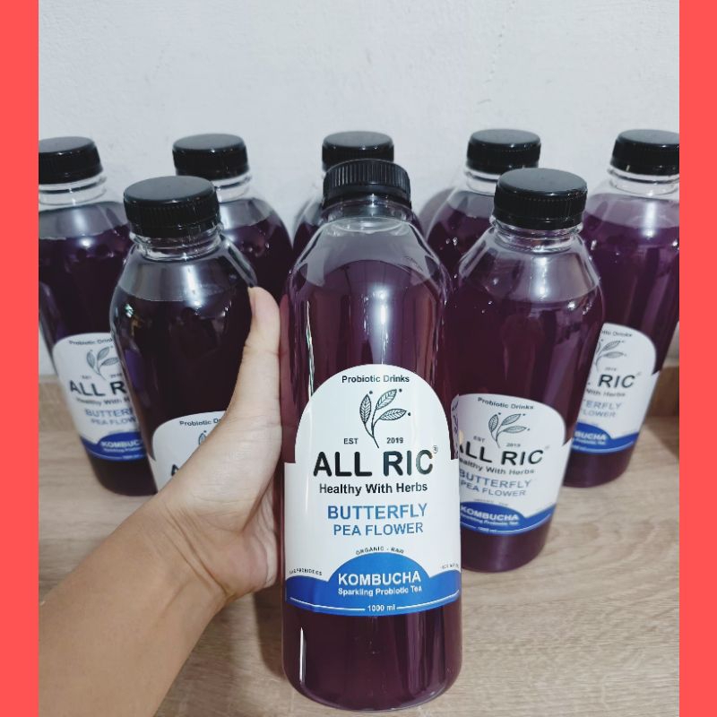 

kombucha butterfly pea flower 1000ml siap minum/less sugar/raw/unpasteurisasi/alive probiotic.