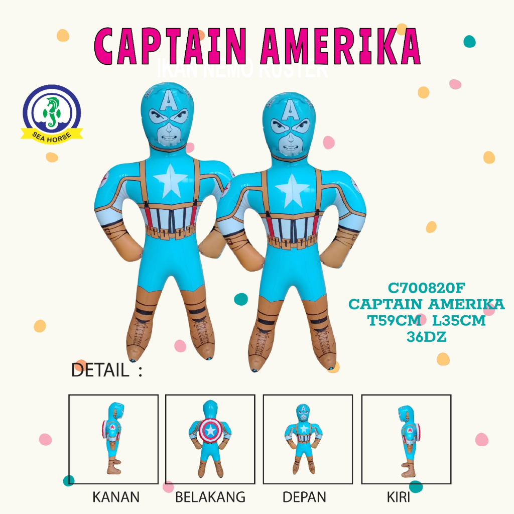 Mainan Anak Balon Tiup Karakter Kapten Amerika Bahan Premium PVC SNI Best Quality