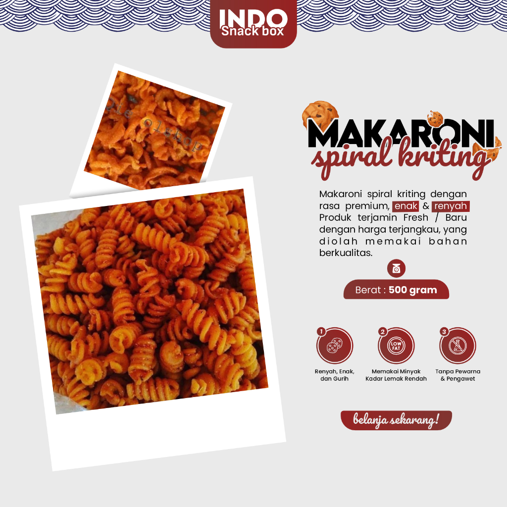 

Makaroni Spiral Kirting Ulir Kemasan 500 Gr Cemilan Murah