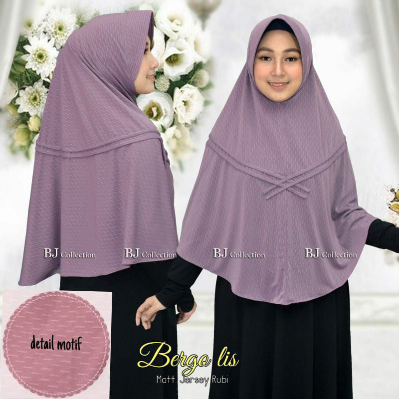 JILBAB BERGO LIST BERCORAK // JILBAB JERSEY PREMIUM