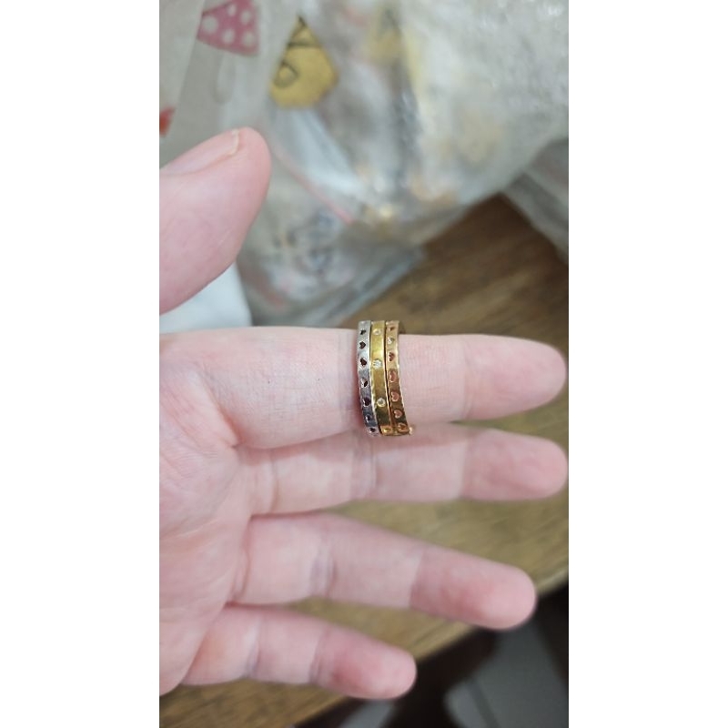 cincin keroncong tumpuk 3 in 1 susun tiga emas asli 375 8k rosegold putih 13
