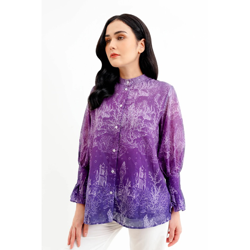 Preloved El Mar Minorca Shirt With Puff Sleeve - Purple