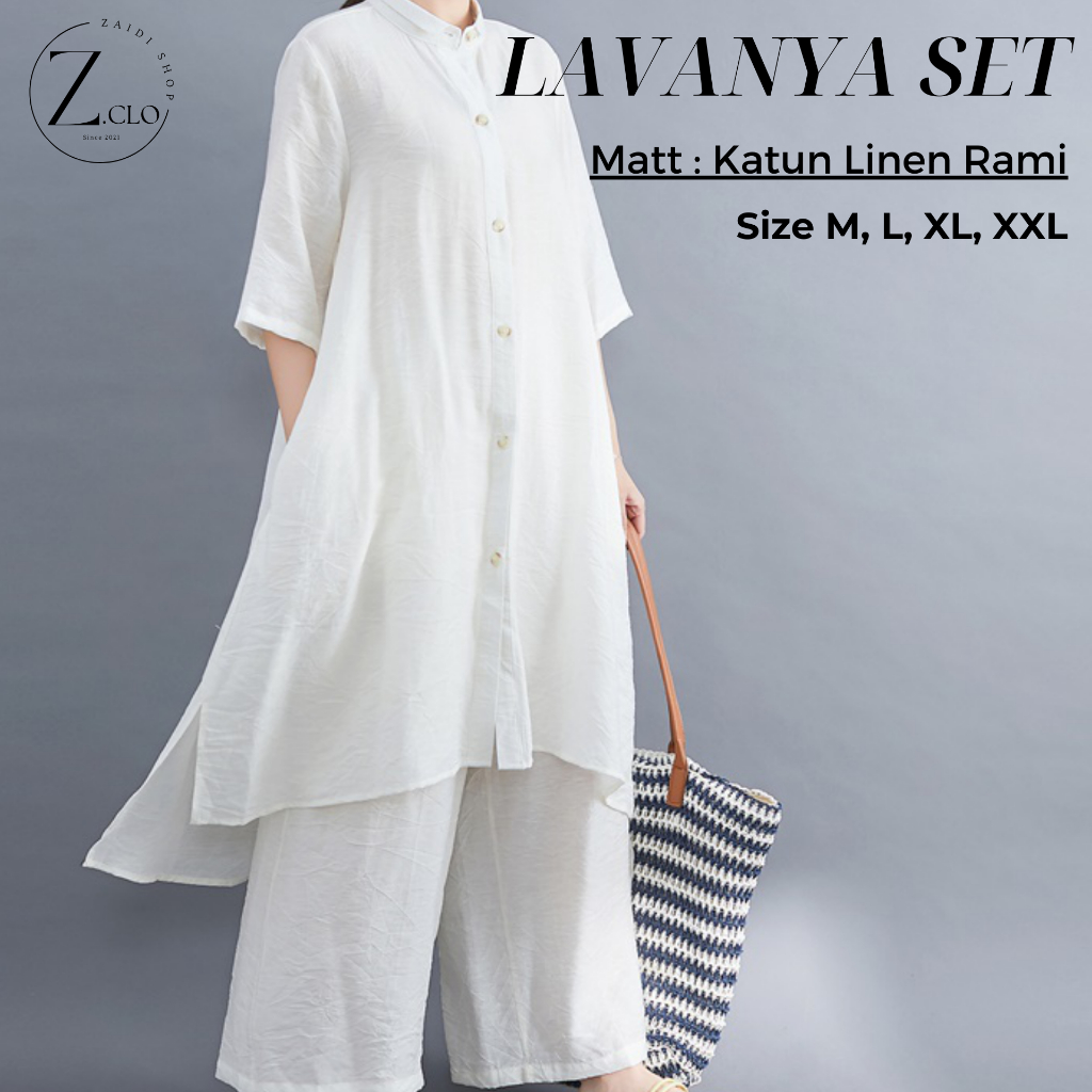 Lavanya One Set Jumbo XXL LD 120 Setelan Tunik + Kulot Wanita Remaja Dewasa Katun Linen Rami Premium