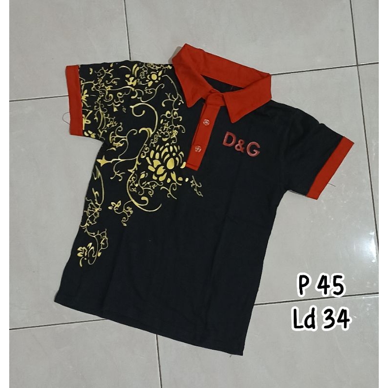 PL - baju kaos kerah anak laki-laki 5-6 tahun kombinasi merah hitam kuning lengan pendek pakaian jal