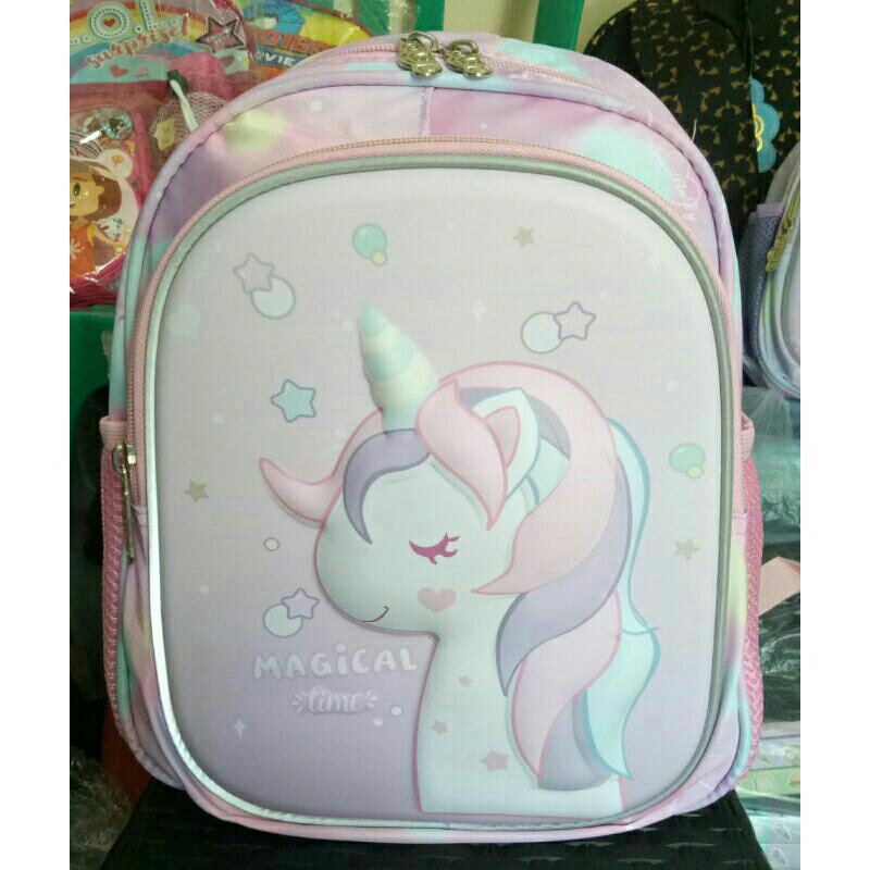 Tas Ransel Sekolah Anak Cewek TK Ori Brand HSD 100% Unicorn Timbul Rainbow Pink Perempuan Murah