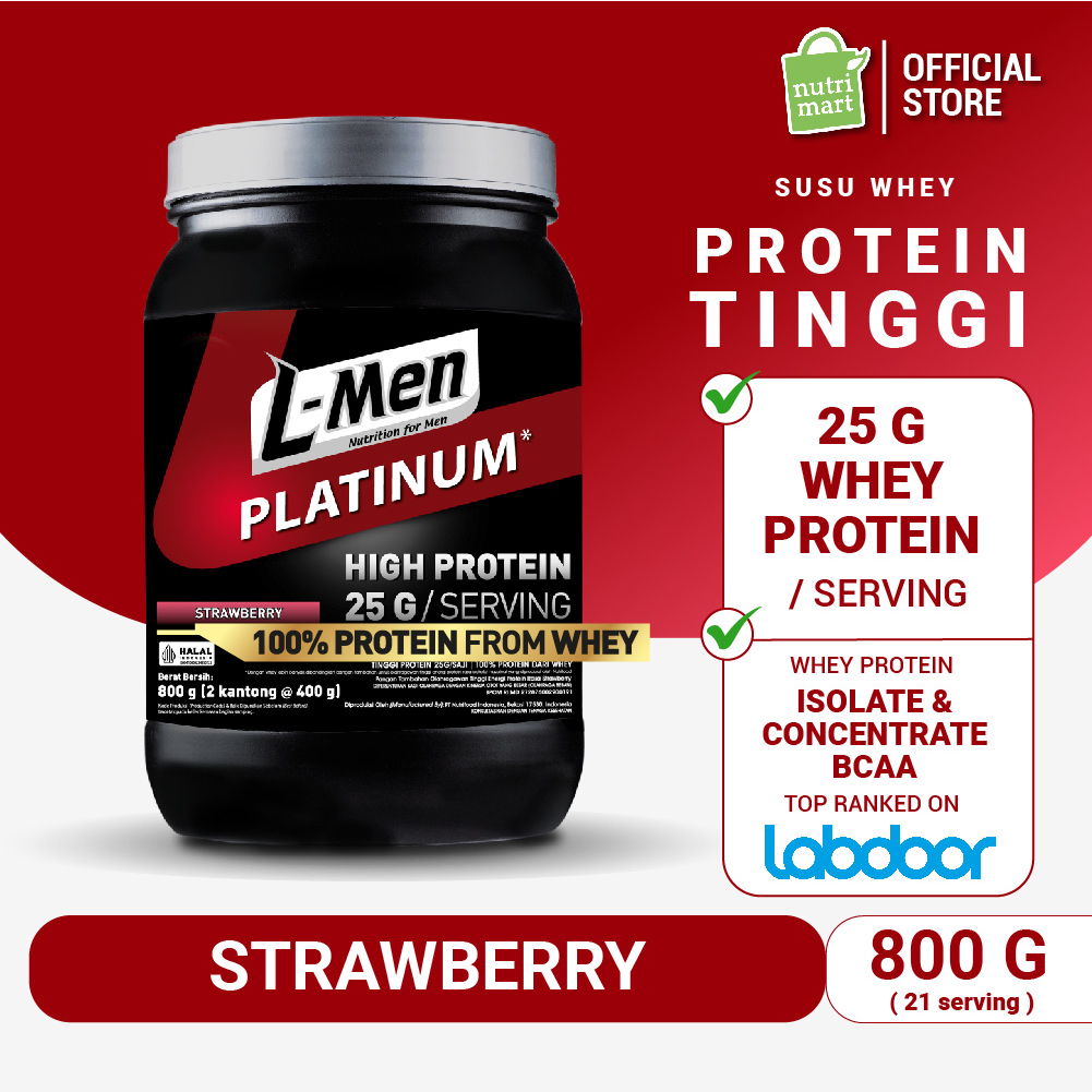 L-Men Platinum Strawberry 800 gram (25 gram protein/serving)  / 1,7lbs - 21 Serving - 5,9g BCAA dile