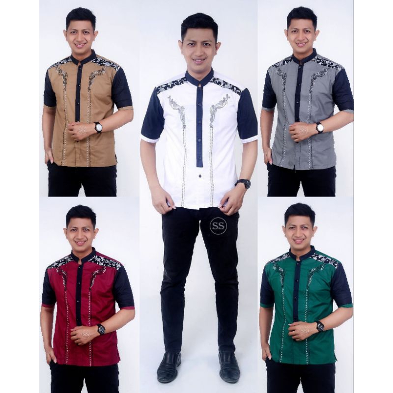 BAJU KOKO BATIK PRIA LENGAN PENDEK KOKO BORDIR KOMBINASI BATIK PREMIUM