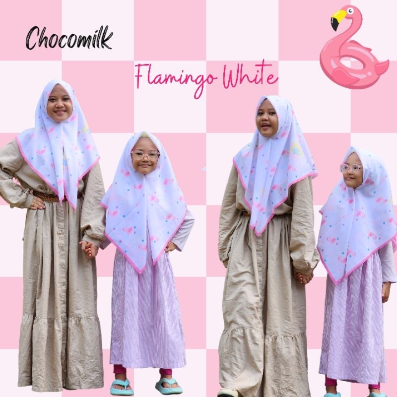 Flamingo Series  White /hijab anak/printing hijab anak/hijab anak murah/hijab anak lucu