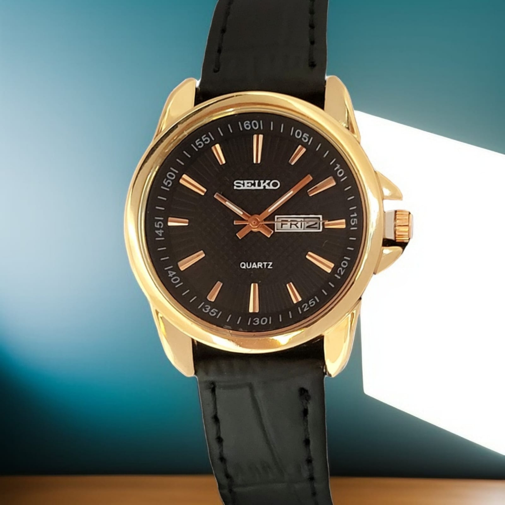 Jam Tangan pria Seiko Tanggal Aktif Tali Kulit DF-9050 Free Box