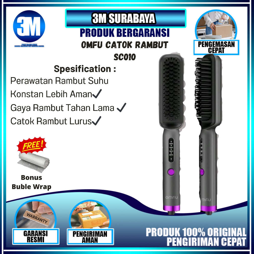 Sisir rambut Omfu | sisir elektrik rambut keriting Lurus 2 in 1 ORIGINAL | Catok Sisir Elektrik Ramb