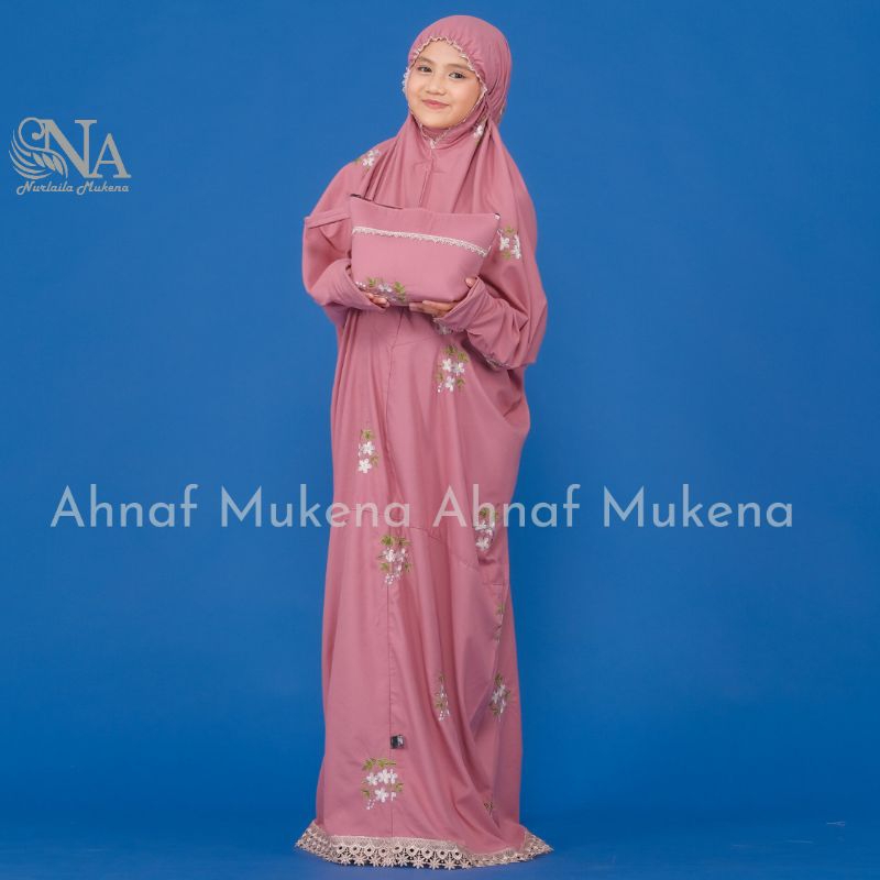 Mukena Terusan Anak Remaja Tanggung Bordir bunga melati Mukena Lajuran Anak