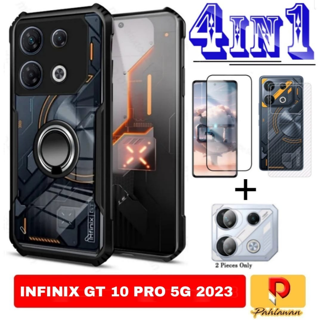 Paket 4in1 Casing Infinix GT 10 Pro 5G 2023 Hard Soft Case Anti Licin Transparent Premium