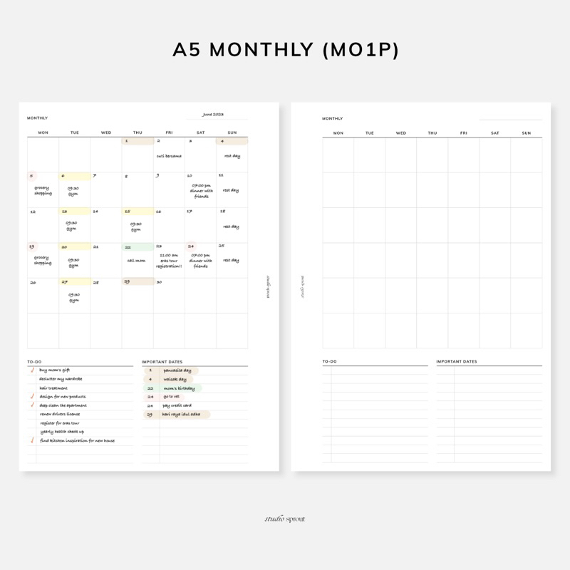 

A5 Monthly Planner (MO1P) - Undated - Loose Leaf Kertas Isi Binder Insert Refill