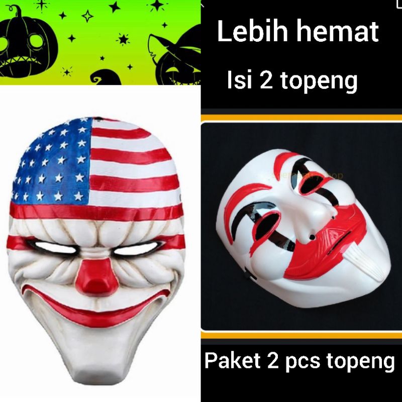 paket 2 topeng joker usa fyf payday isi 2 topeng halloween