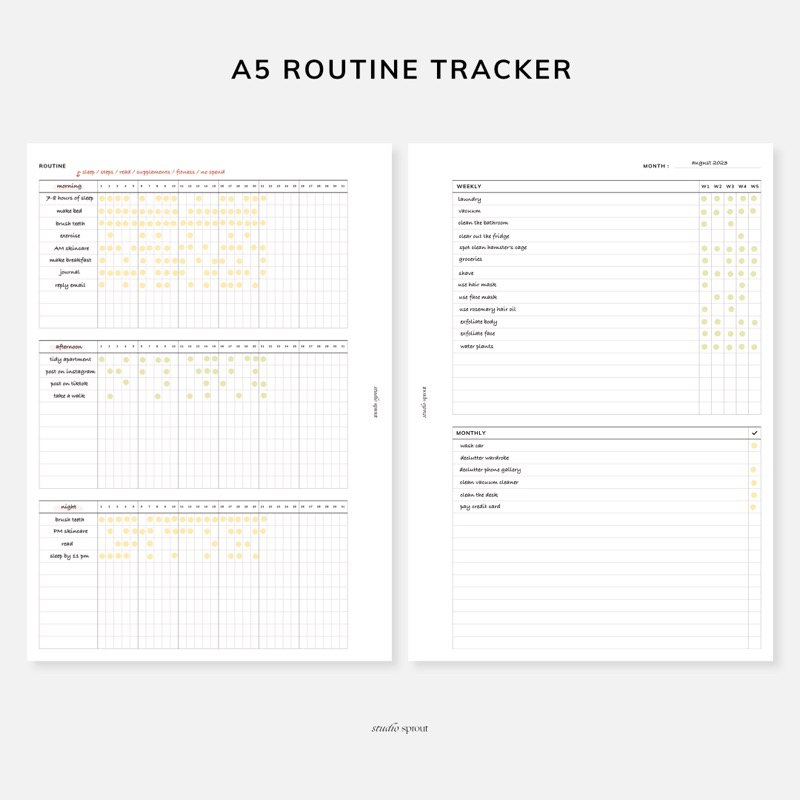 

A5 Routine Tracker - Loose Leaf Kertas Isi Binder Insert Refill