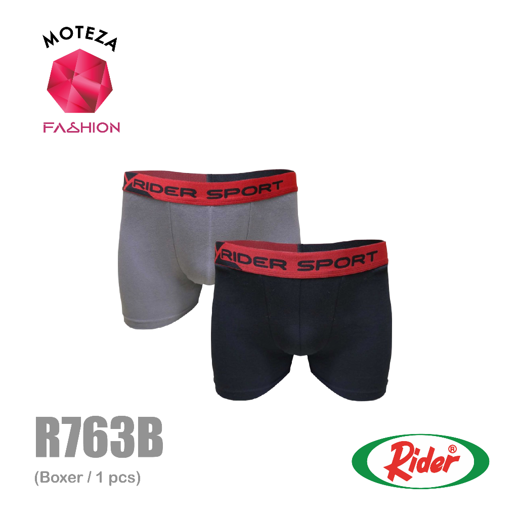 RIDER Sport R 763 R763B - Celana Dalam Pria Boxer - Hitam / Abu Polos