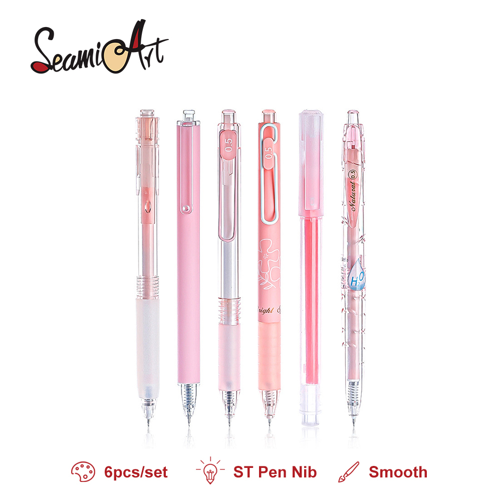 

SeamiArt 6pcs/set 0.5nn Gel Pen Highlighter Pen Pulpen Gel Halus Cepat Kering Pena Tulisan Stationery