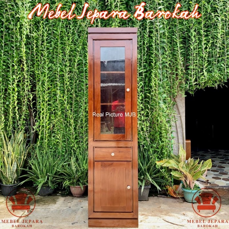 Lemari Pajangan Ruang Tamu Kayu Jati Lemari Rak Buku Kaca Minimalis