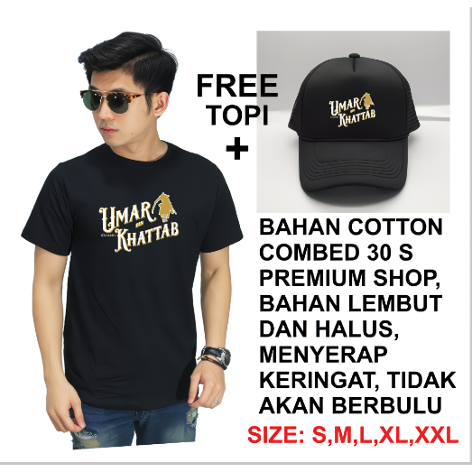 Kaos islamic Umar bin khattab gratis topi trucker premium