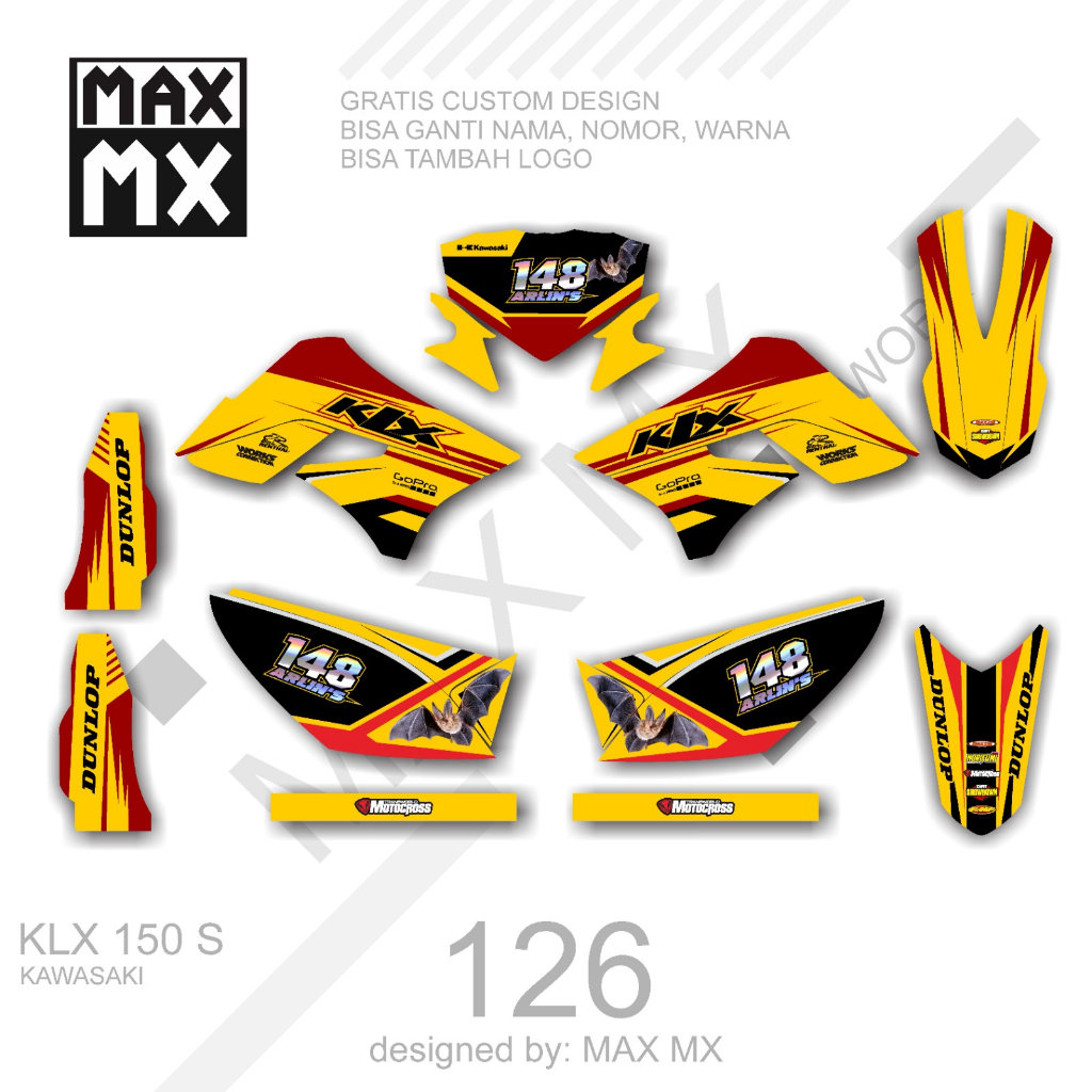 Stiker sticker decal motor klx 150 s Motif kuning hitam cutting hologram