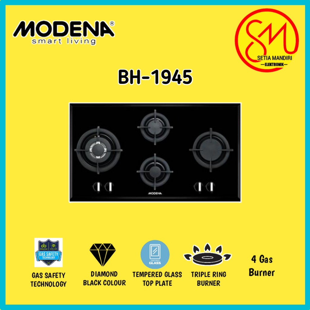 MODENA BH1945 Kompor Gas Tanam Kaca Tempered Glass Built-in BH 1945