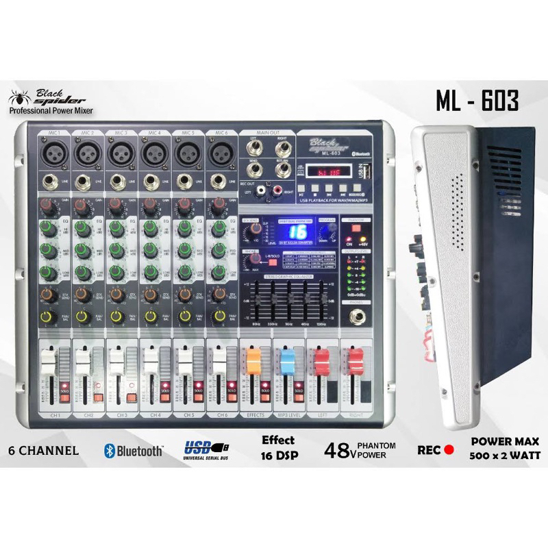 Blackspider Power Mixer Blackspider ML-603 Power mixer Black spider power mixer chanel blackspider power mixer 6 ch black spider