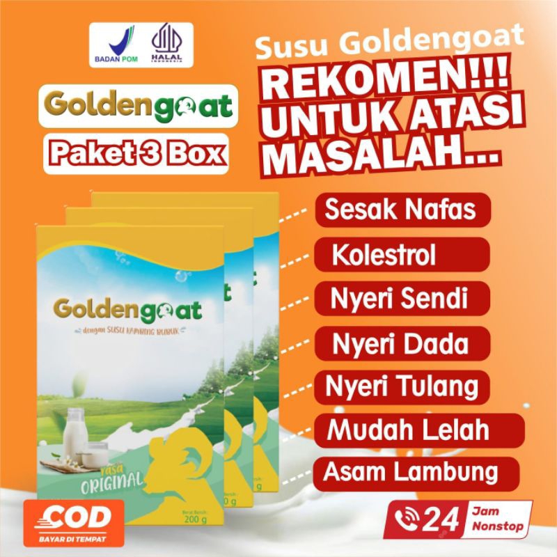 

3 BOX GOLDENGOAT SUSU KAMBING ETAWA BUBUK ORIGINAL BERKUALITAS ATASI NYERI TULANG SENDI LUTUT PINGGANG ASAM URAT SESAK NAFAS ASMA BATUK MENAHUN PARU-PARU