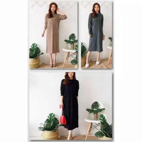 Jual Dress Wanita Premium Panjang Rajut - Hitam Limited