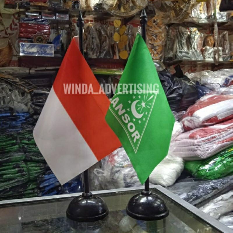 Bendera Ansor Kecil Bendera Meja Merah Putih + Tiang / Bendera Meja + Tiang