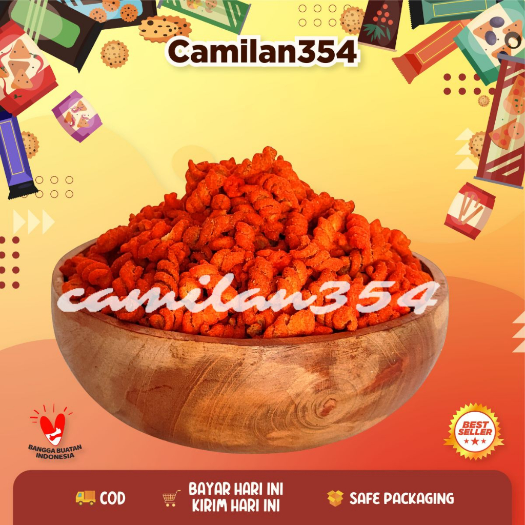 

Makaroni Spiral Rasa Pedas Manis - 250gr / Macaroni Makroni Fusili Plintir Ulir Balado / Snack Kiloan