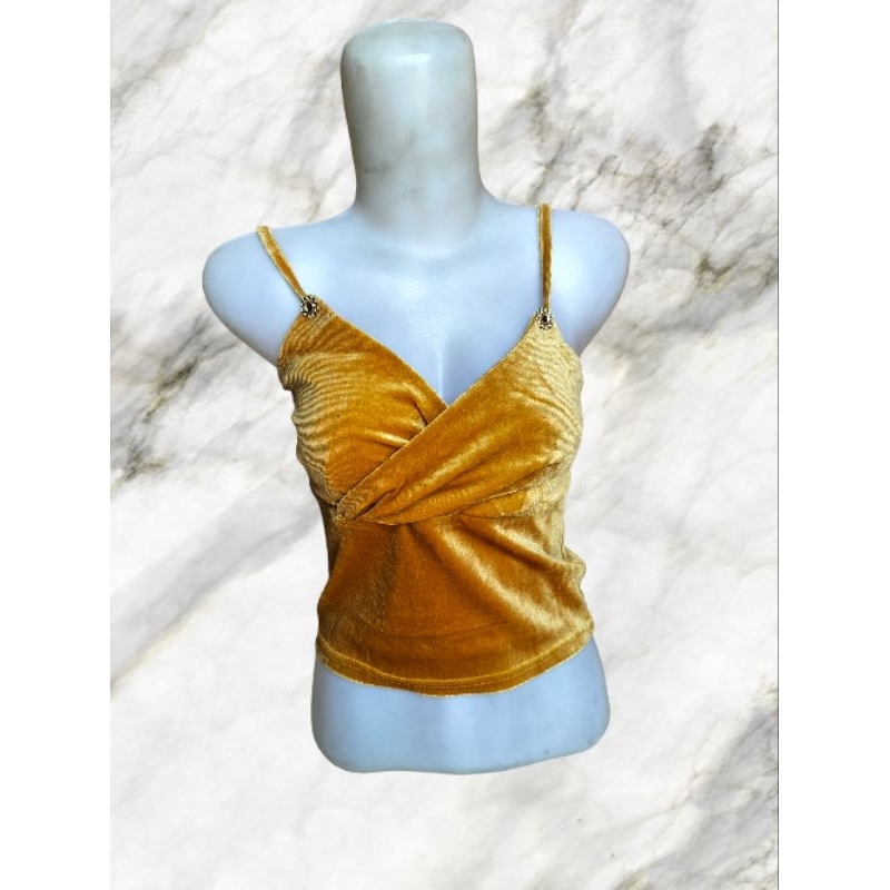 Tank top wanita bahan beludru Stretch