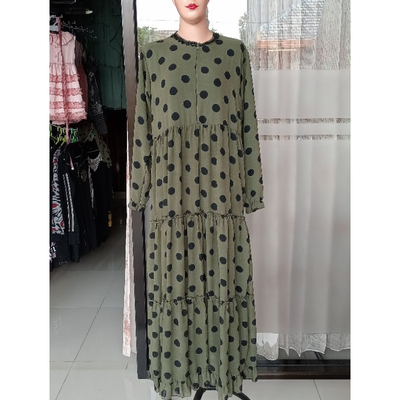 Gamis Syar'i//Gamis susun  Kain Ceruti Polkadot