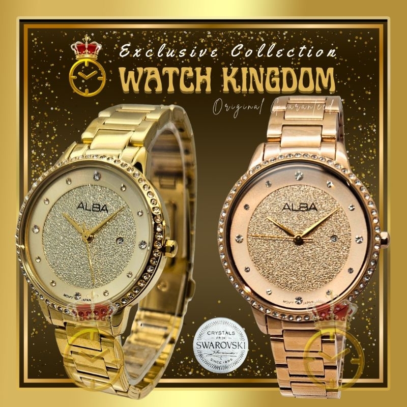 Jam Tangan Wanita Alba Original Permata Swarovski Water Resistant Analog Quartz Bundar Bulat Tali Ra