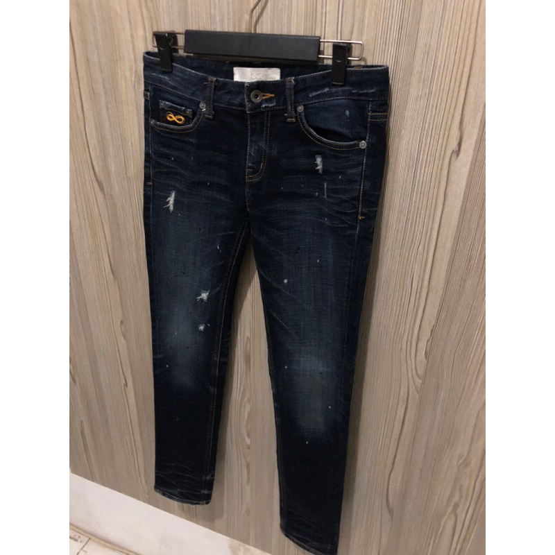 Plac jeans dark navy celana panjang pria seken denim skinny ripped