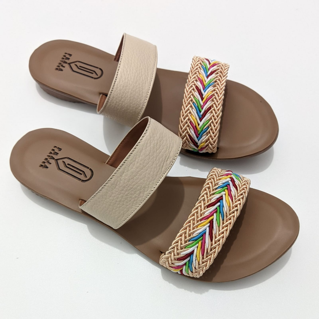 Sandal Kulit Asli Wanita Sendal Flat Wanita Sandal Slop Slide Non Slip