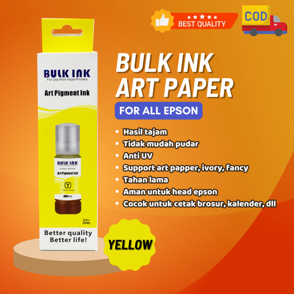 Tinta Art Paper Epson Yellow L120 L3110 L3150 L5190 L1110 L1800 L800 L110 L360 BULK INK ORIGINAL Tra