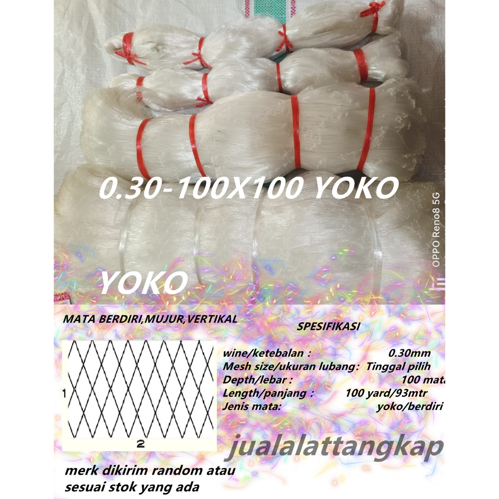 JARING IKAN SENAR UKURAN 0.30 - 100X100 - YOKO (UKURAN LUBANG TINGGAL PILIH)