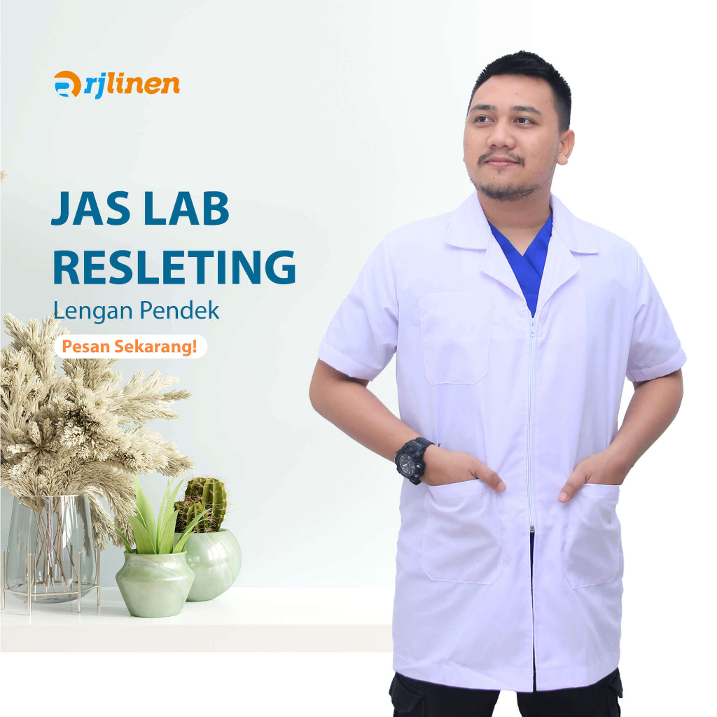 Jas Lab Resleting Unisex/Jas Lab Laboratorium Lengan Pendek/Jas Lab Lengan Pendek/Jas Laboratorium L