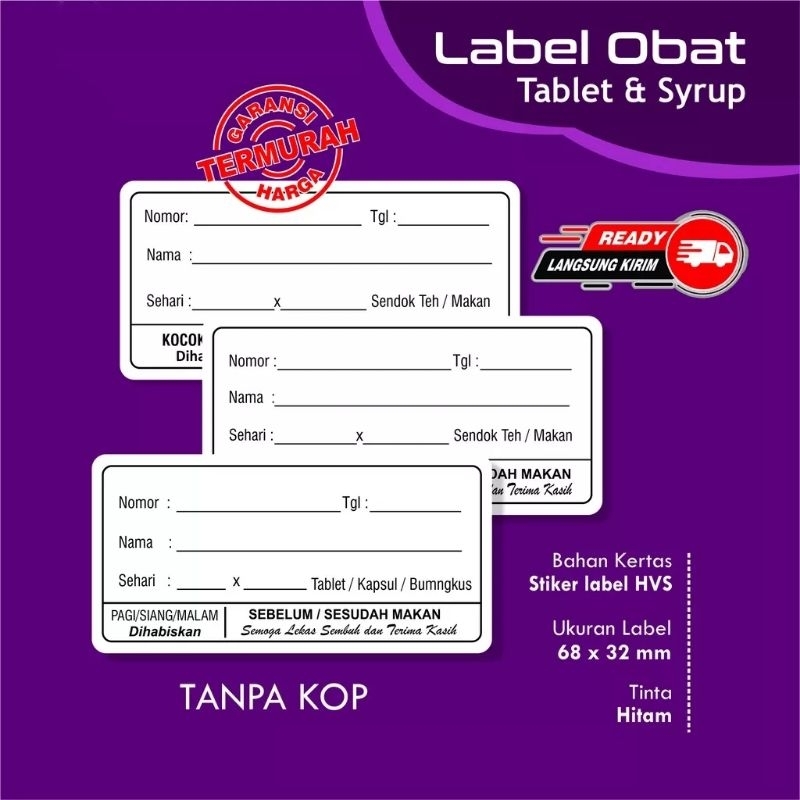 

isi 250 pcs Etiket Obat/Label Obat Sirup/Label Tablet Ready Stok