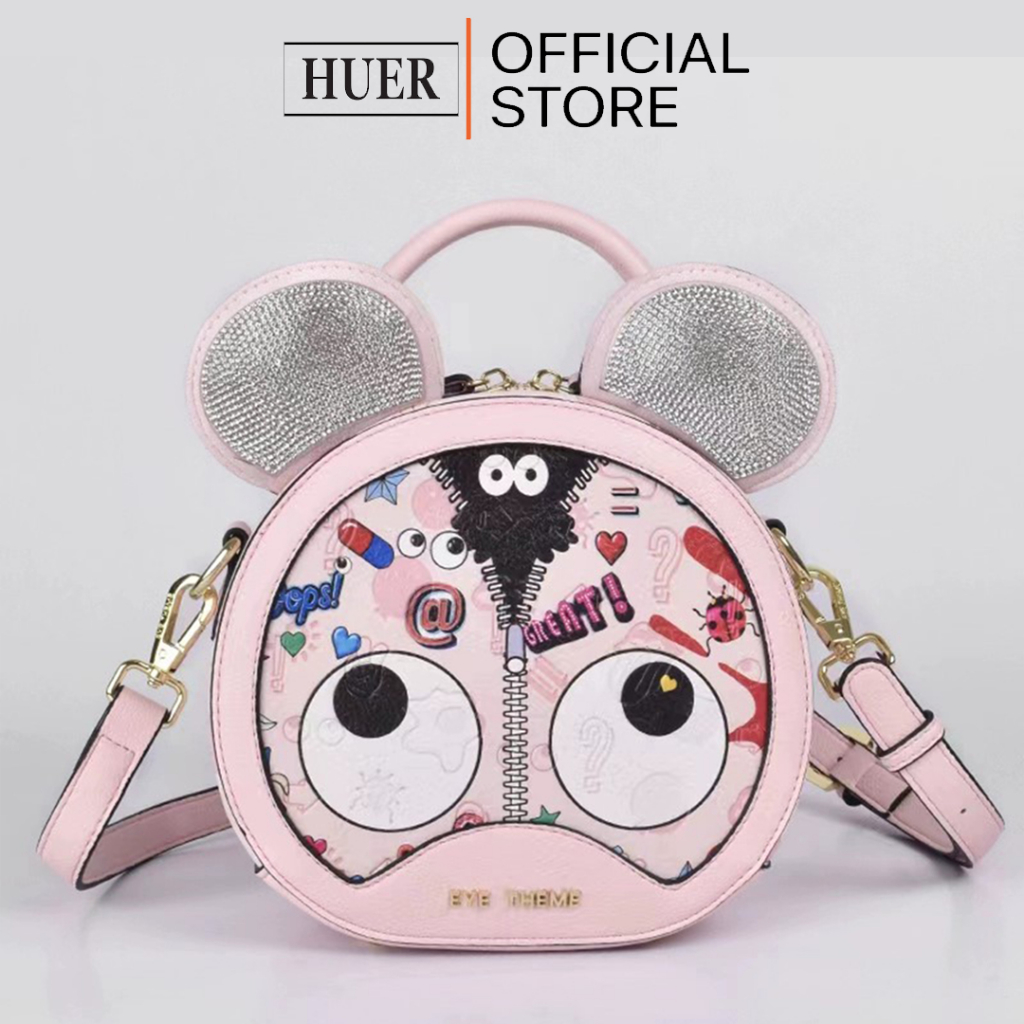 HUER ~ Tas Wanita Feireva Embossed Eye Theme Printed Sling Bag 9454-353Pink