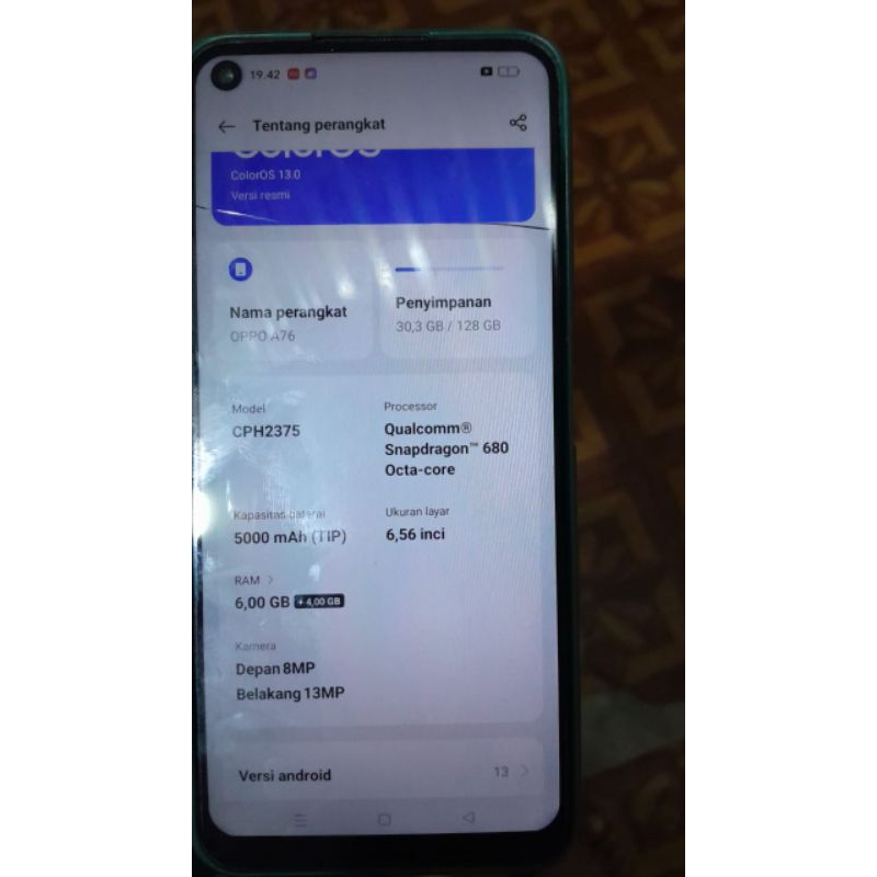 Oppo A76 Minus Ram 6/128