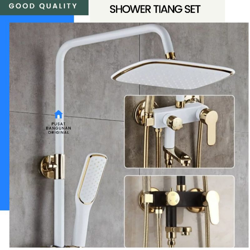 SHOWER SET MANDI PANAS DINGIN SHOWER WHITE PUTIH GOLD EMAS 3 IN 1 MIXER MINIMALIS