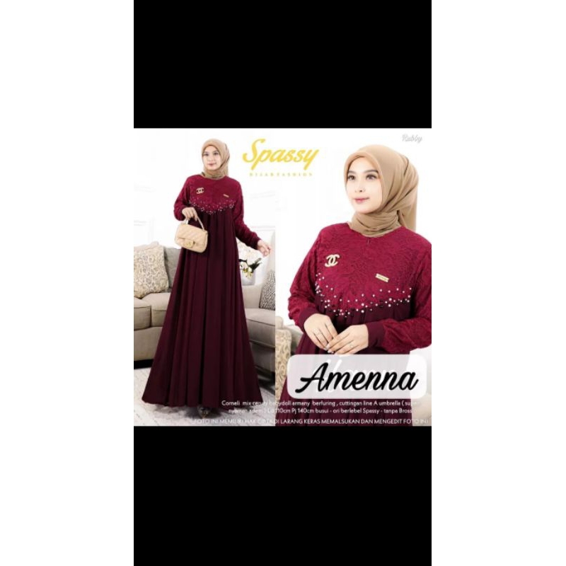 AMENNA DRESS GAMIS BAHAN CERUTY BABYDOLL MIX BRUKAT
